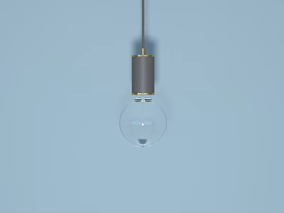 Modern Pendant Light With Clear Glass Bulb Gray Gold Fixture On Light Blue Background 3d model