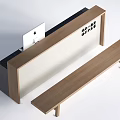 Modern Wooden Reception Desk With White Countertop Mac Computer And Side Bench 3d model
