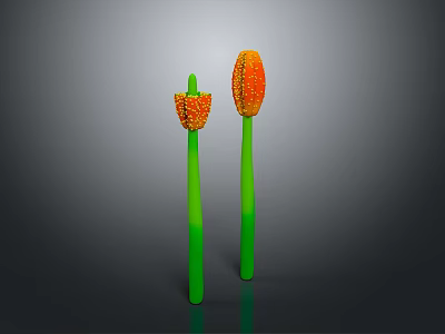 Green Stem Plants With Long Stems And Orange Spotted Tops In Grey Background 3d model