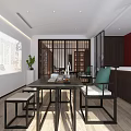 Cultural Study Room Interior Featuring Chinese Calligraphy Wall Wooden Bookshelves And Green Stools