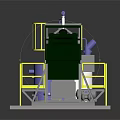 Industrial Processing Equipment Setup With Blue Tank Yellow Railings And Green Unit