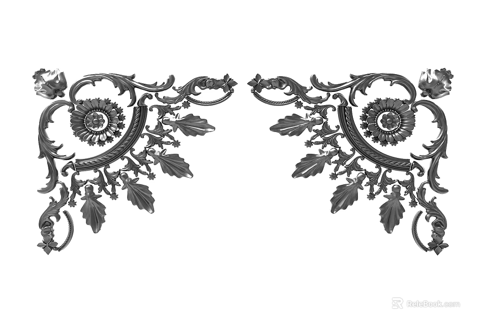 Intricate Carved Ornamental Design With Symmetrical Floral And Leaf Patterns For Furniture Or Architectural Decor 3d model 