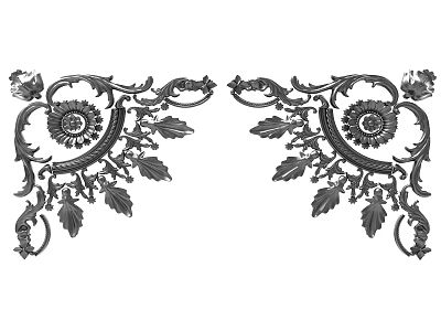 Intricate Carved Ornamental Design With Symmetrical Floral And Leaf Patterns For Furniture Or Architectural Decor 3d model