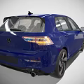Blue Modern Hatchback Car With Alloy Wheels Front Grille And Headlights 3d model