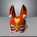 Red Rabbit Ear Mask With Yellow Heart And White Decorations For Fashionable Costume