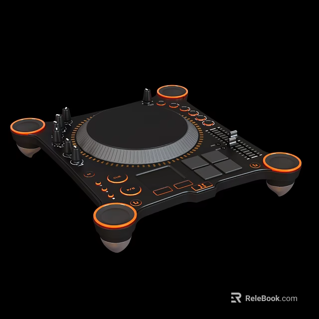 Headphone Speaker Mixer with Black Design Orange Accents Circular Knobs and Control Buttons 3d model