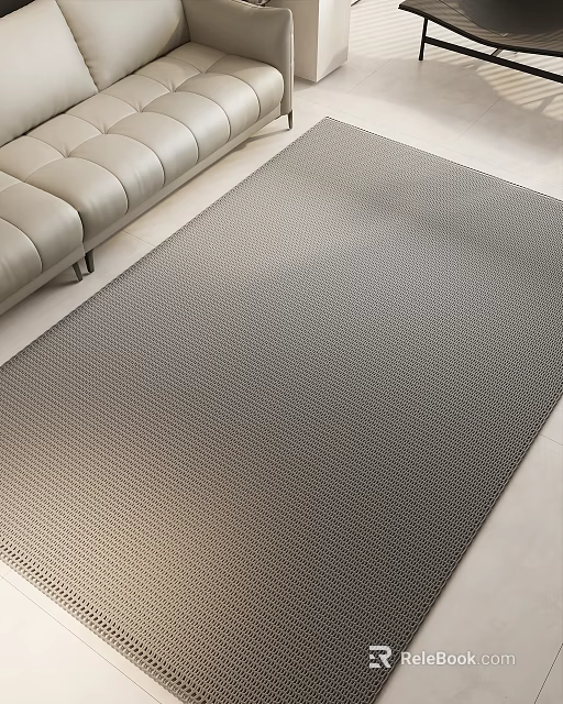 Gray Textured Square Area Rug In Living Room With Sofa 3d model 
