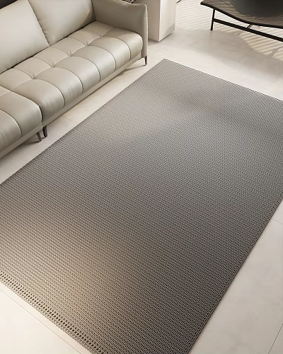 Gray Textured Square Area Rug In Living Room With Sofa 3d model