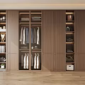 Modern Wooden Wardrobe Interior With Hanging Clothes Folded Linen And Storage Shelves