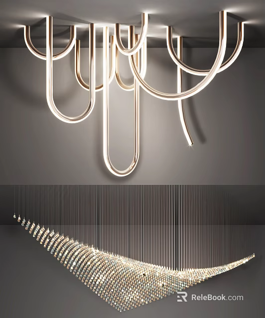 Modern Unique Chandelier With Artistic Metal Curves And Soft Lighting For Stylish Interior Design 3d model 