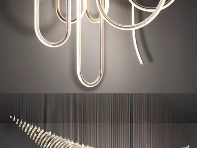 Modern Unique Chandelier With Artistic Metal Curves And Soft Lighting For Stylish Interior Design 3d model