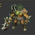 Game Movie Character Muscular Warrior In Armor With Giant Axe And Orange Brown Details
