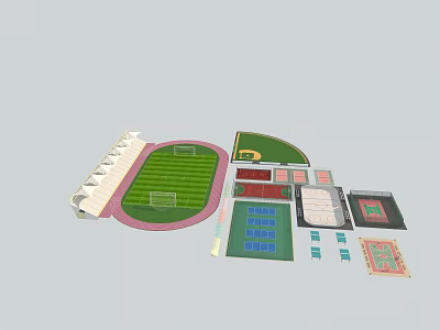 Sports Facilities Model Featuring Football Field Basketball Court And Tennis Areas 3d model