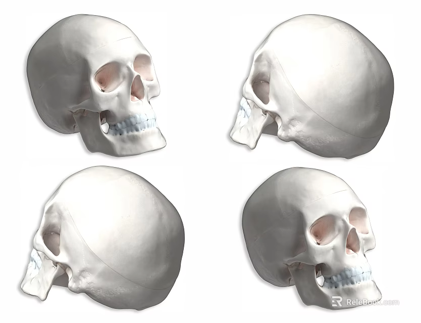 Skull Decorative Ornament Set With Four Different Angle Displays 3d model