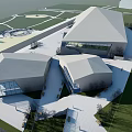 Modern Museum Building Architecture With Geometric Roof And Glass Facade Open Plaza