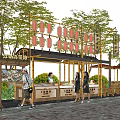Traditional Outdoor Food Market With Bamboo Stalls Hanging Lanterns And Pedestrians