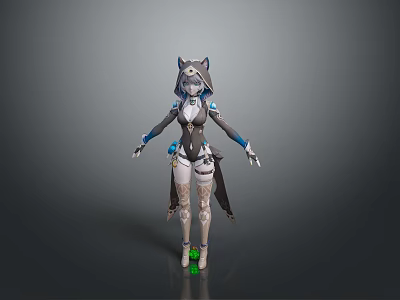 Game And Movie Character With Cat Ear Gray White Sci Fi Outfit Glowing Green Accents 3d model