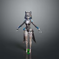 Game And Movie Character With Cat Ear Gray White Sci Fi Outfit Glowing Green Accents