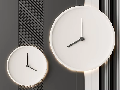 Two White Round Clocks With Illuminated Design On Dark Striped Background And White Lines 3d model