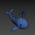 Cute Blue Whale Game Character With Blue Spots And Water Spraying From Head
