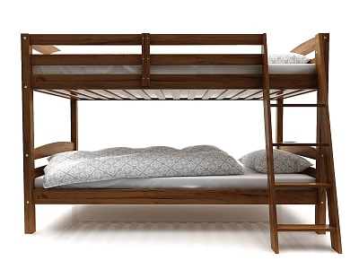 Wooden Bunk Bed With Ladder And Comfortable Mattress For Kids Bedroom 3d model