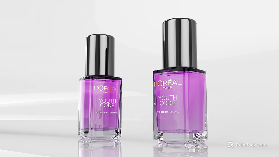 L'OREAL Paris Youth Code Purple Serum In Transparent Glass Bottle With Black Cap 3d model 