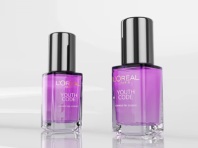 L'OREAL Paris Youth Code Purple Serum In Transparent Glass Bottle With Black Cap 3d model