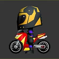 Cartoon Style Game Movie Character With Yellow Green Helmet Riding Red Yellow Motorcycle