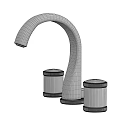 Modern Chrome Bathroom Faucet Featuring Elegant Curved Spout And Decorative Handles Design