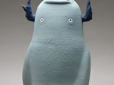 Light Blue Decorative Figurine With Dark Blue Horns And Textured Surface Design 3d model