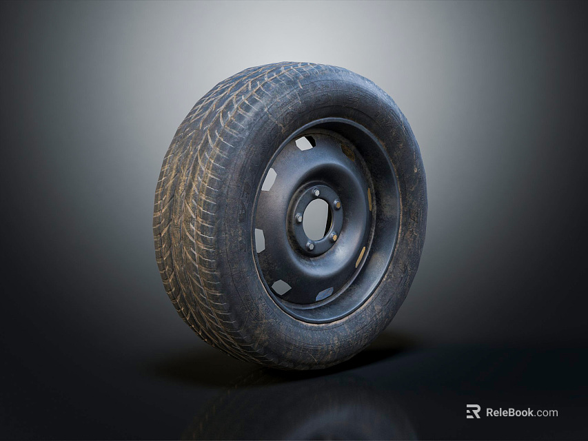 Car Tire With Detailed Tread Pattern And Metal Rim On Dark Background 3d model 