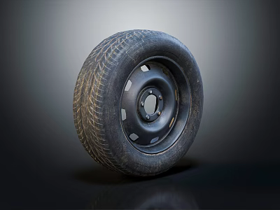 Car Tire With Detailed Tread Pattern And Metal Rim On Dark Background 3d model