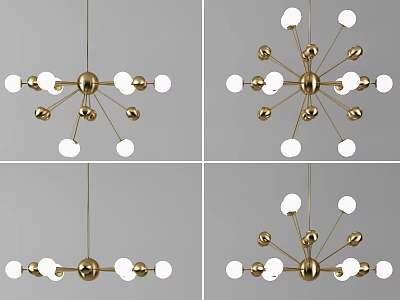 Modern Gold Metal Chandelier With White Spherical Bulbs And Contemporary Design 3d model