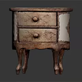 Brown And White Bedside Table With Round Top Decorative Patterns Two Drawers And Curved Legs