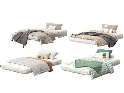 Cute Kids Bed Designs With Colorful Bedding Soft Pillows And Cozy Blankets 3d model