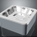 Modern Square Spa Bathtub With White Interior Blue Exterior And Control Panels