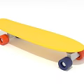 Yellow Plastic Skateboard With Red And Blue Wheels For Kids Or Casual Riding