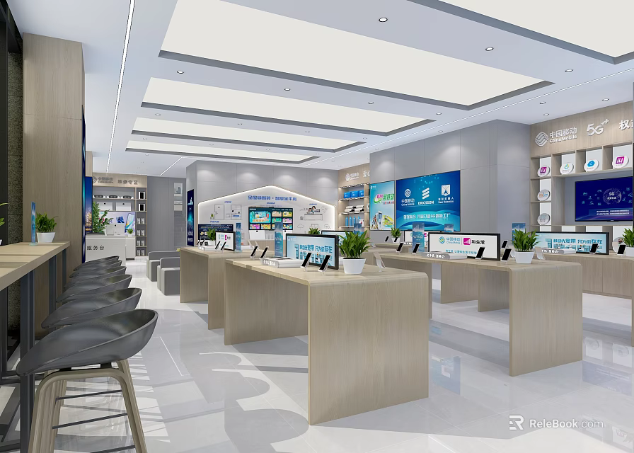 Bright Modern Electronics Store Interior With Computers Smartphones And Display Counters 3d model 