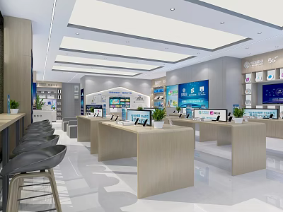 Bright Modern Electronics Store Interior With Computers Smartphones And Display Counters 3d model