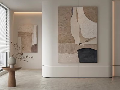 Modern Minimalist Abstract Painting Wall Art With Beige Brown Black Neutral Tones In Warm Interior 3d model