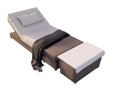 Comfortable Upholstered Massage Bed With Gray Pillow Black Throw Blanket And Footrest 3d model