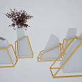 Geometric Decorative Ornament Set With Golden Frame White Stone And Plant Decoration