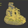 Cartoon Scene With Stone Tower Spiral Staircase Big Tree Green Grass And Colorful Mushrooms