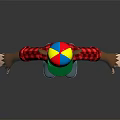Monkey Doll With Colorful Hat Red Plaid Shirt Blue Jeans Light Blue Shoes Black Background