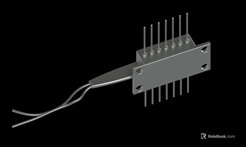 Metal Connector Structure With Multiple Pins Mounting Holes And Cable 3d model 