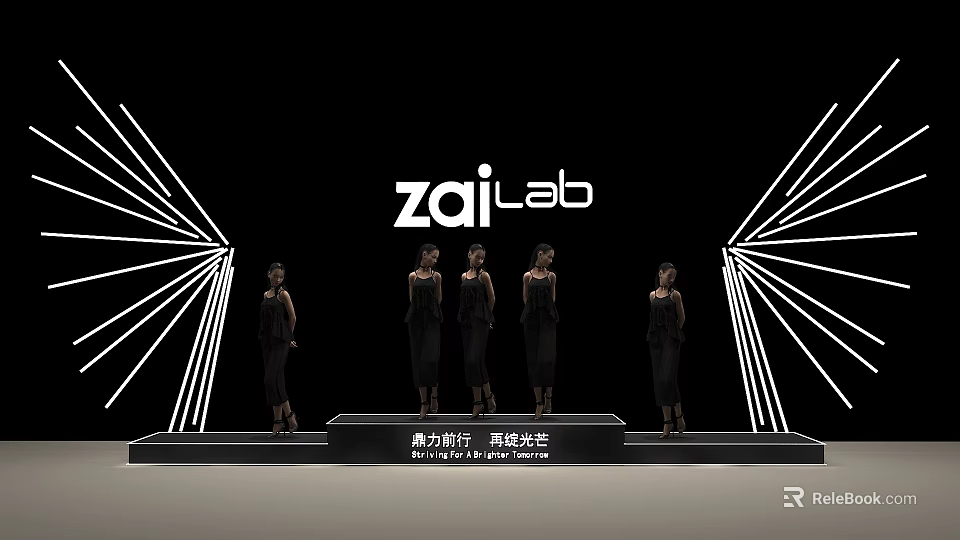 zaiLab Stage With Models In Black Outfits And Radiant Lighting 3d model 