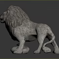 Standing Stone Lion Statue With Detailed Mane On Gray Background