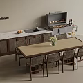 Outdoor Dining Table Set with Wicker Chairs Built in Grill Sink and Flower Vase