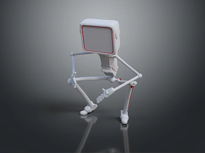 Game And Movie Character With Square Head Slender Limbs White Body In Cartoon 3D Design 3d model