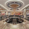 Luxury Jewelry Store Interior Design With Circular Chandelier Glass Display Cases And Marble Floors